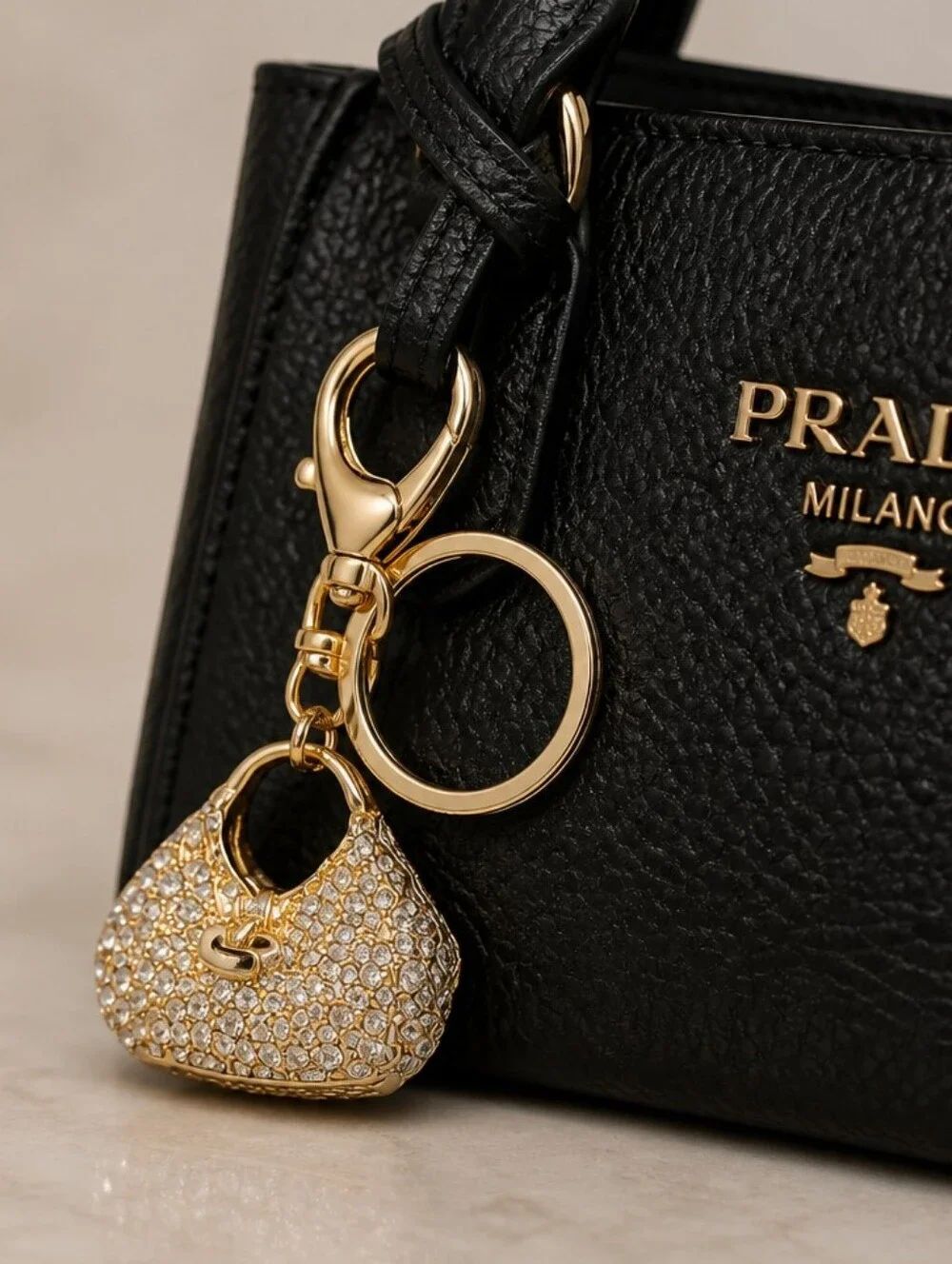 Gold Rhinestone Handbag Keychain Glam Purse Charm Luxury Gift Bag Accessory